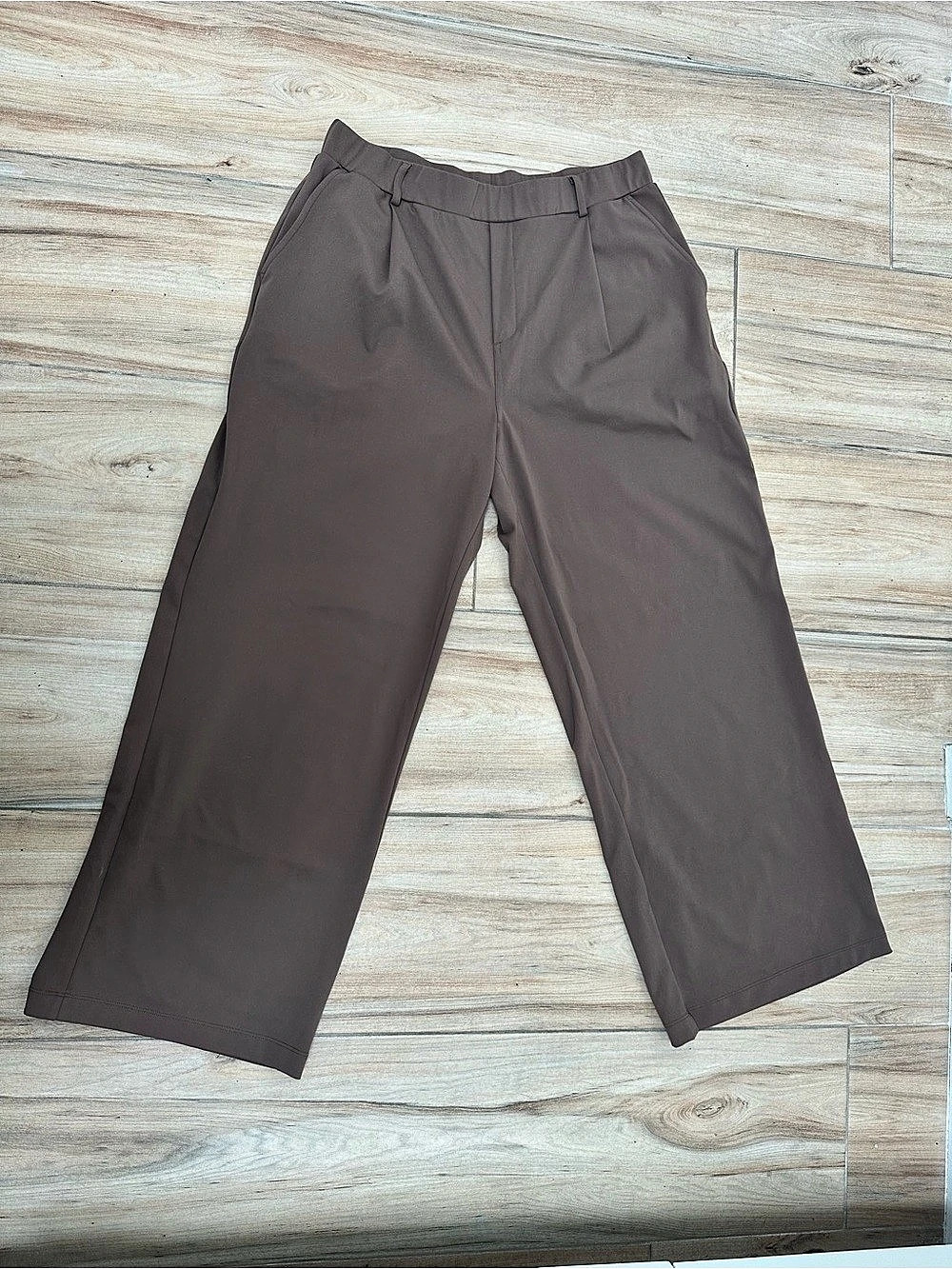 Halara Stretch Work Pants Pleat-Front High-Rise Trouser Straight Leg Brown XL